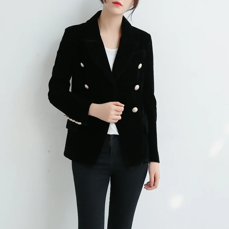 MUMUZI Fashion New Brand Autumn Women Slim Velvet Blazer Jacket Double Breasted Simple Lady Blazers High Grade OL Clothing