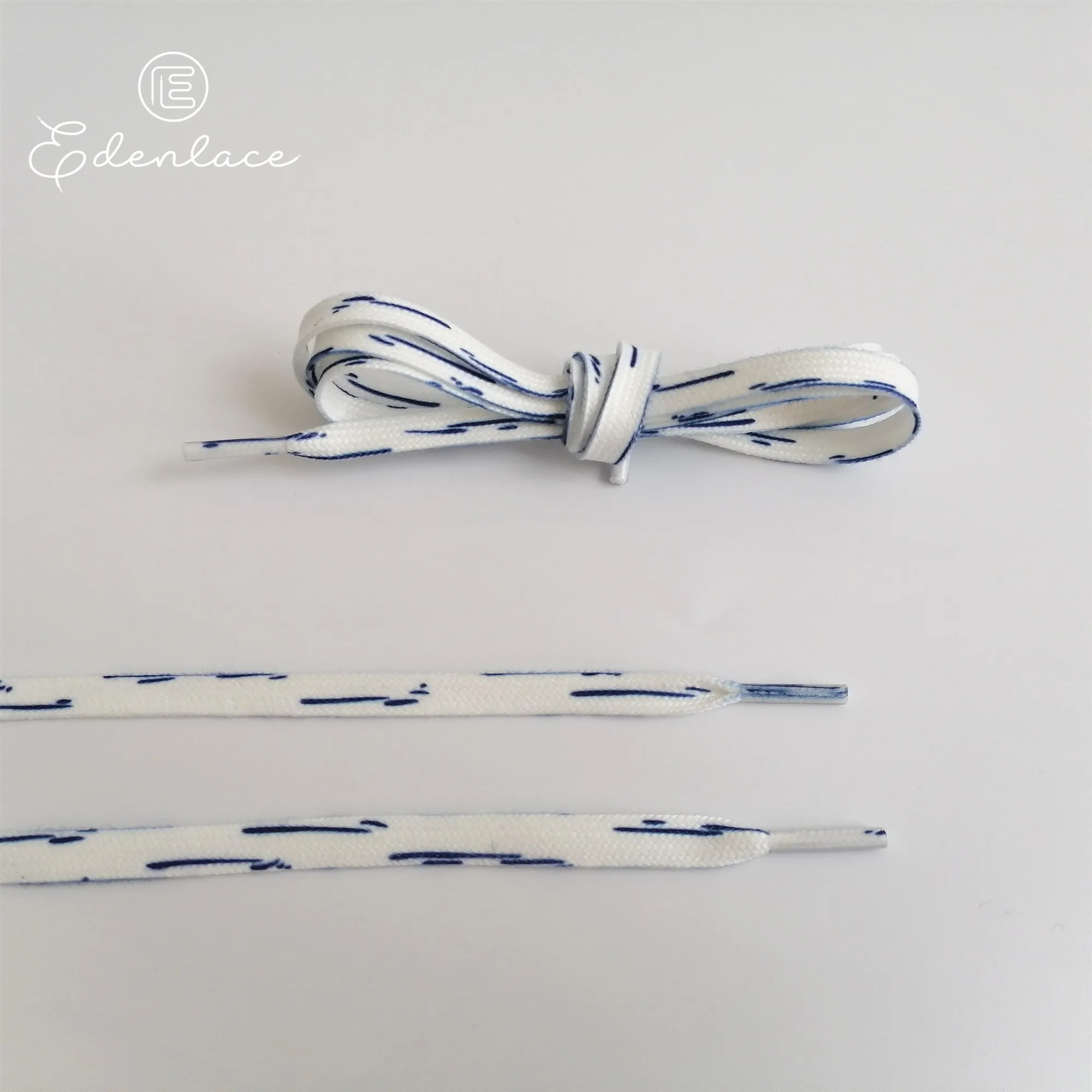 Graffiti Shoelace Flat Doodling Shoelaces Cotton Blue Stripe With White Shoe Lace Printed Bootlace Sublimated Shoestrings