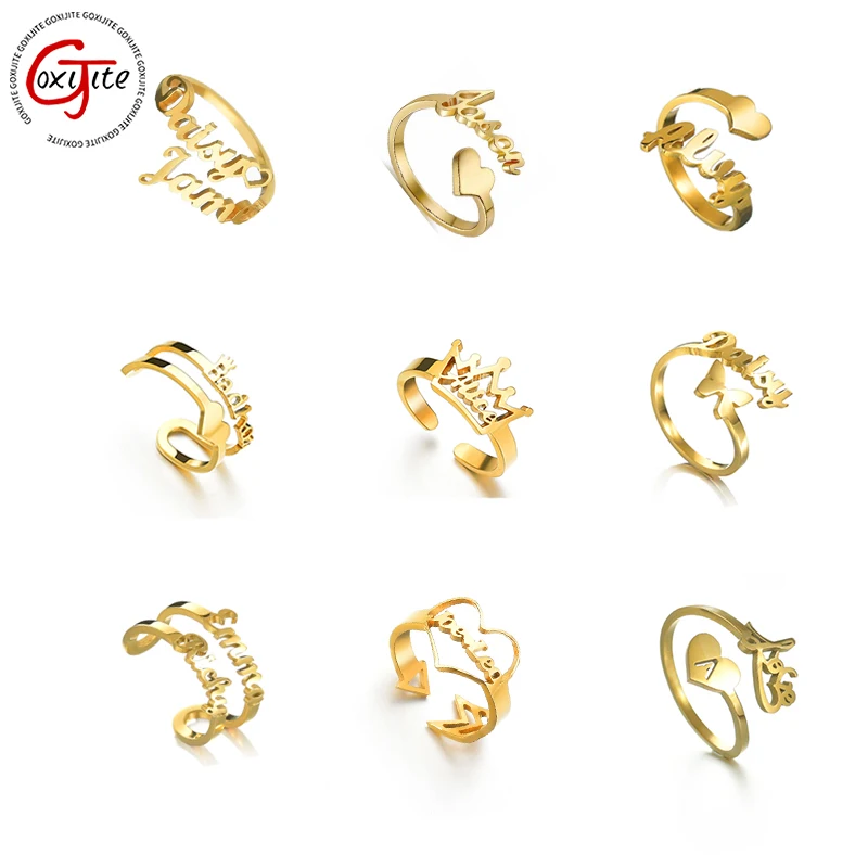 

Goxijite Trendy Custom Name Women Ring Personalized Butterfly Love Heart Nameplate Adjustable Rings Stainless Steel Lover Gifts