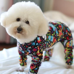 Pet Dog Jumpsuit Printed Overalls 100%Cotton Thin Puppy Clothes Stretchy Home Wear For Small Dogs Chihuahua Poodle Pajamas