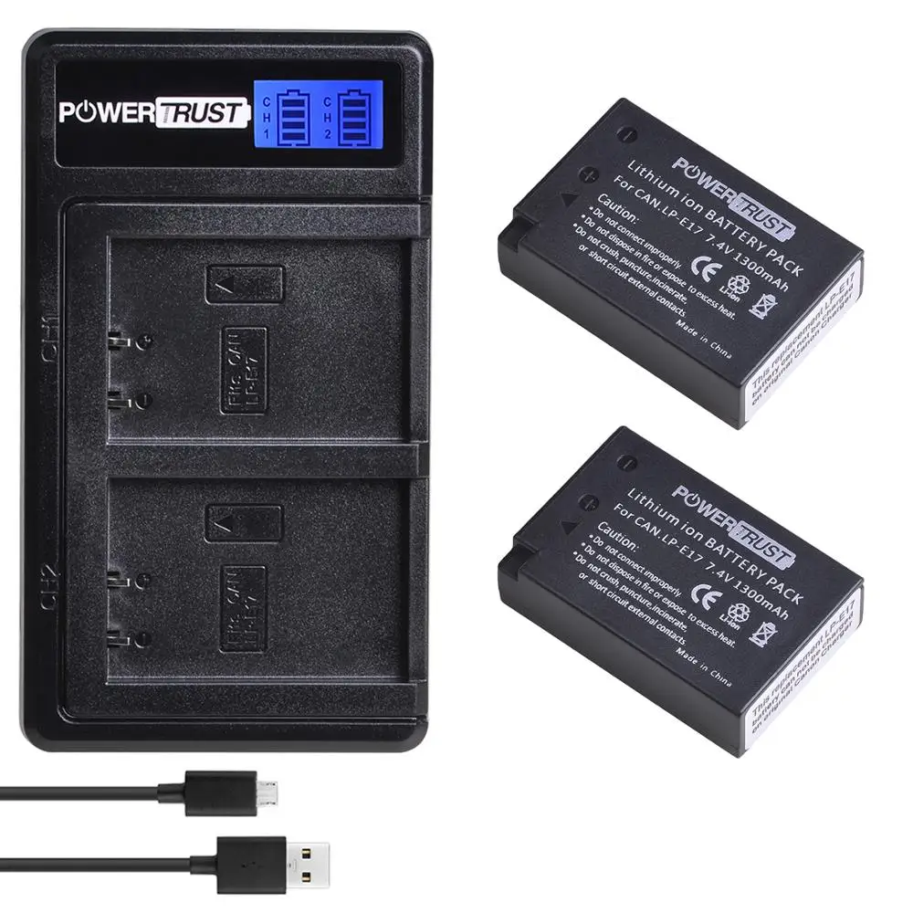 

PowerTrust LP-E17 LPE17 LP E17 Battery + Fast LCD USB Charger for Canon EOS M3 M5 M6 Rebel T6i T7i EOS 77D 750D Batteries