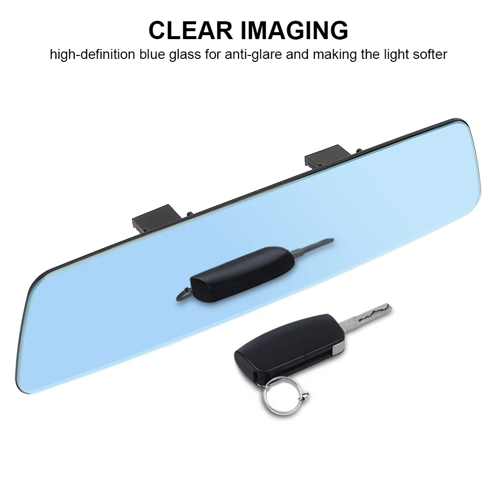 2.5D Full Creen HD Glass Car Interior Rear View Mirror Anti-glare Wide-angle Blue Frameless Mirror 3000R Micro Curvature Lens