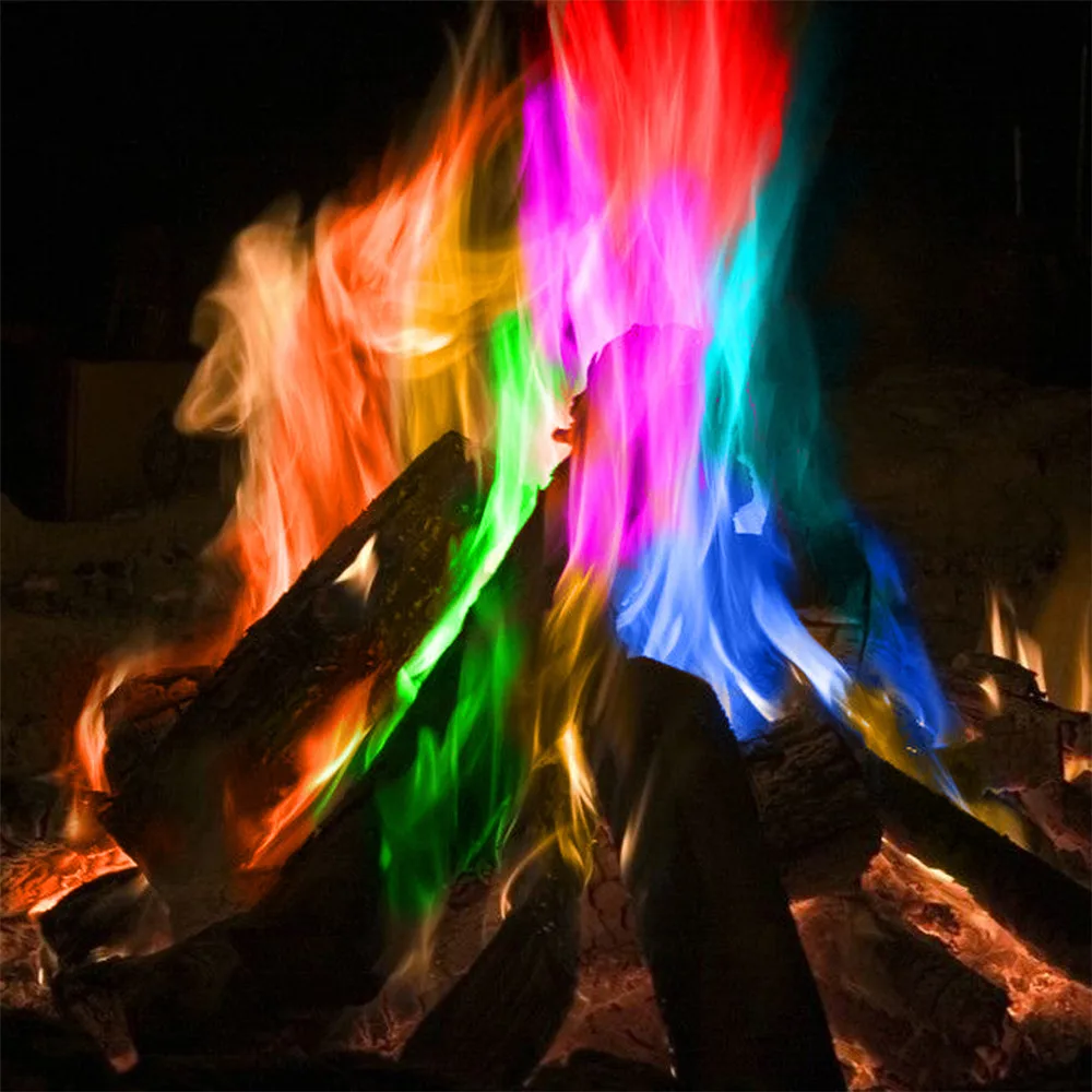 1Pc Mystical Colorful Flames Powder Color Bonfire Flame Sachet Fireplace Fire Glowing Props Pyrotechnics Festival Party Supplies