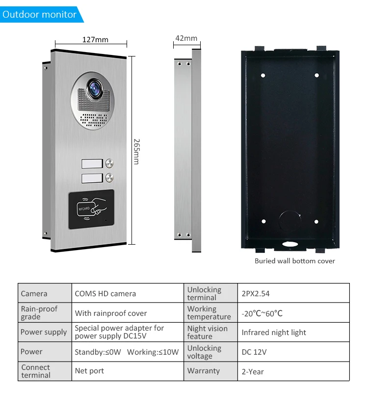 Kits de timbre de portero automático para hogar, videoportero de 7 pulgadas, cámara de tarjeta inductiva para puerta de familias domésticas con sistemas de intercomunicación de Monitor de 2 ~ 6