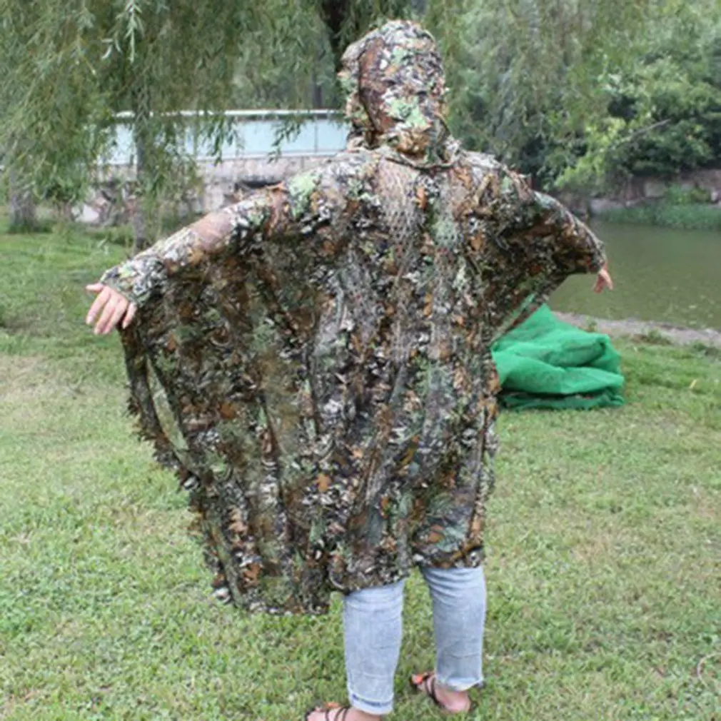 Lifelike 3D Leaves Camouflage Poncho Cloak Stealth Suits Outdoor Woodland CS Game Clothing for Hunting Shooting