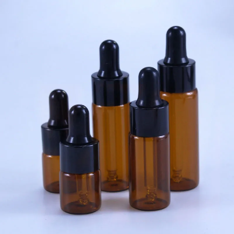 50 stks/partij 5 ml 10 ml 15 ml 20 ml Amber Glazen Druppelflesje Potten Flesjes Met Pipet voor Cosmetische Parfum Essentiële Olie Flessen