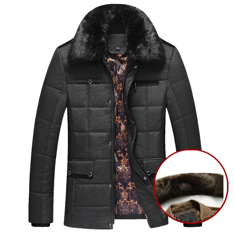 

Woollen Business Casual Men's Coat Male Fur collar Autumn Winter Thick Overcoat Fashion Blends Brand Clothing Splicing