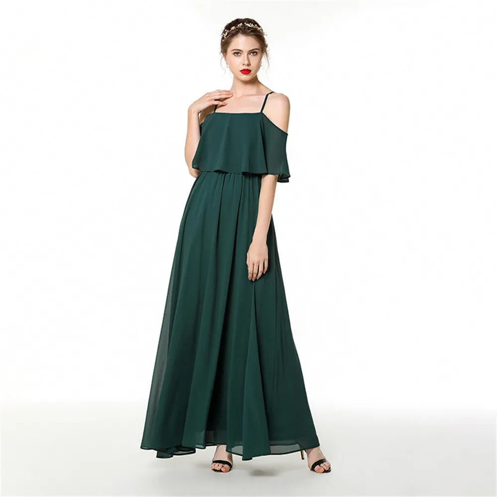 Vestidos A-line Chiffon Long Evening Dress 2020 New Spaghetti Vintage Evening Gown Abendkleider Robe De Soiree Longo