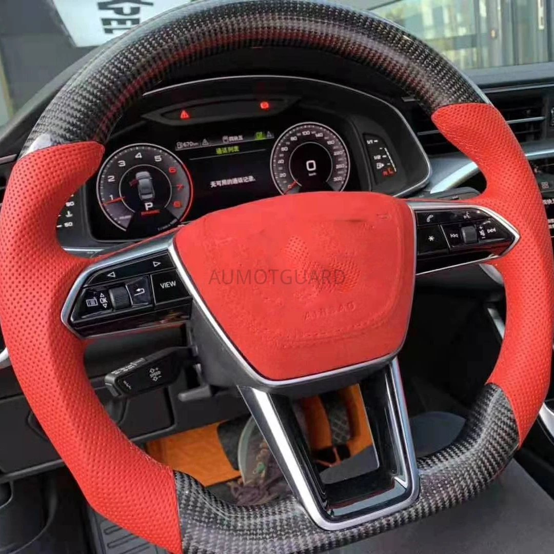 

Customized Real Carbon Fiber Alcantara Racing Sports Steering Wheel For Audi A6 A6L A7 C8 2019 2020 2021