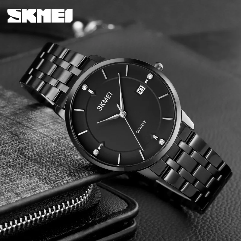 SKMEI Men Quartz Watches Waterproof Shockproof Stainless Steel Strap Clock Watch Fashion Simple Business Male Wristwatches 1801