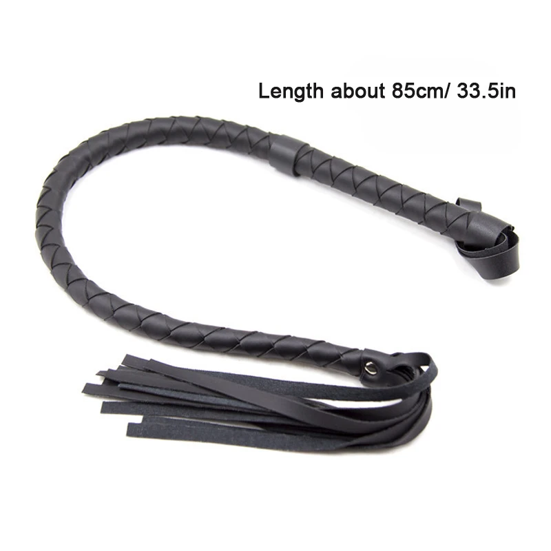 Black BDSM PU Leather Whip, BDSM, Spanking Flogger, Horse Tassel, Bondage Restrições, Brinquedos Sexuais para Mulheres, Casais, Jogos para Adultos