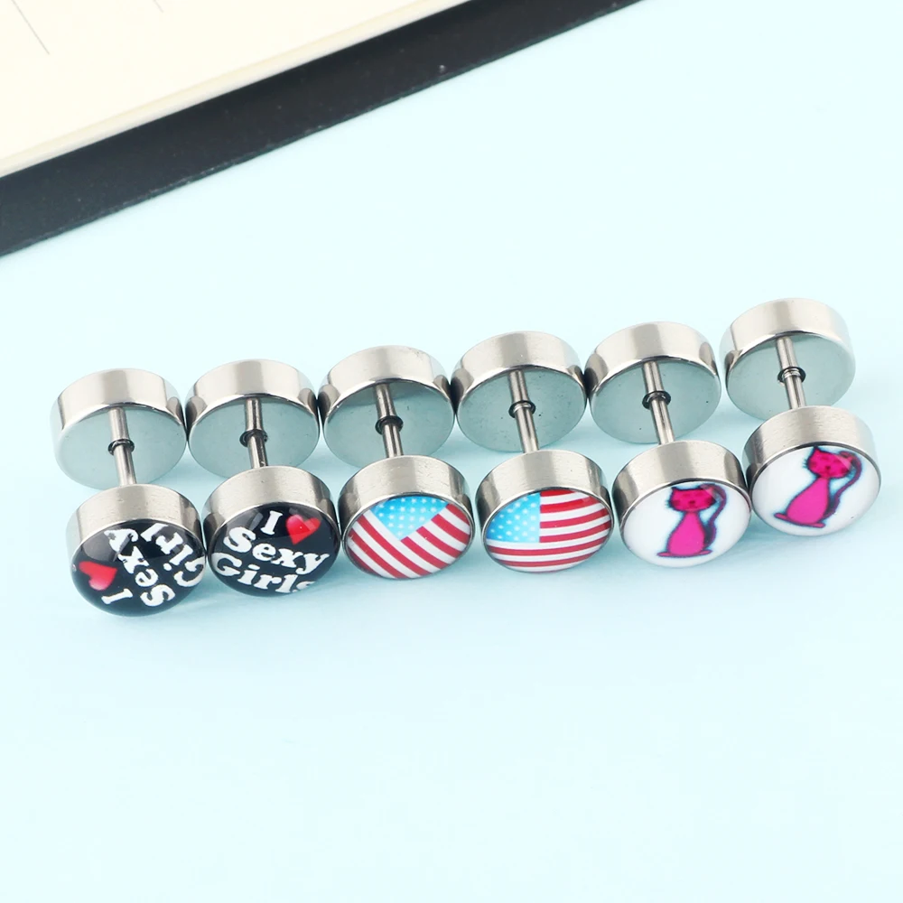 Blossom Stainless Steel Fake Cheater Ear Tunnel Plugs Piercing Barbell Unisex Stud Earring