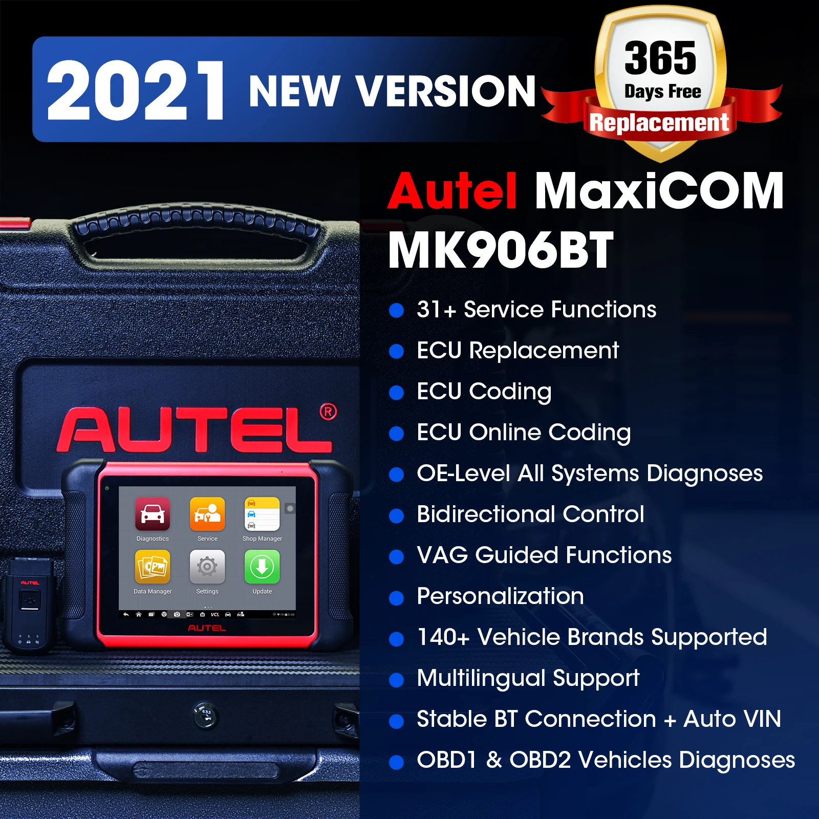 Autel MaxiCom MK906BT Diagnostic Tool Advanced OBD2 Scanner Bluetooth Wireless Automotivo Tools ECU Coding PK MS906BT MS908S