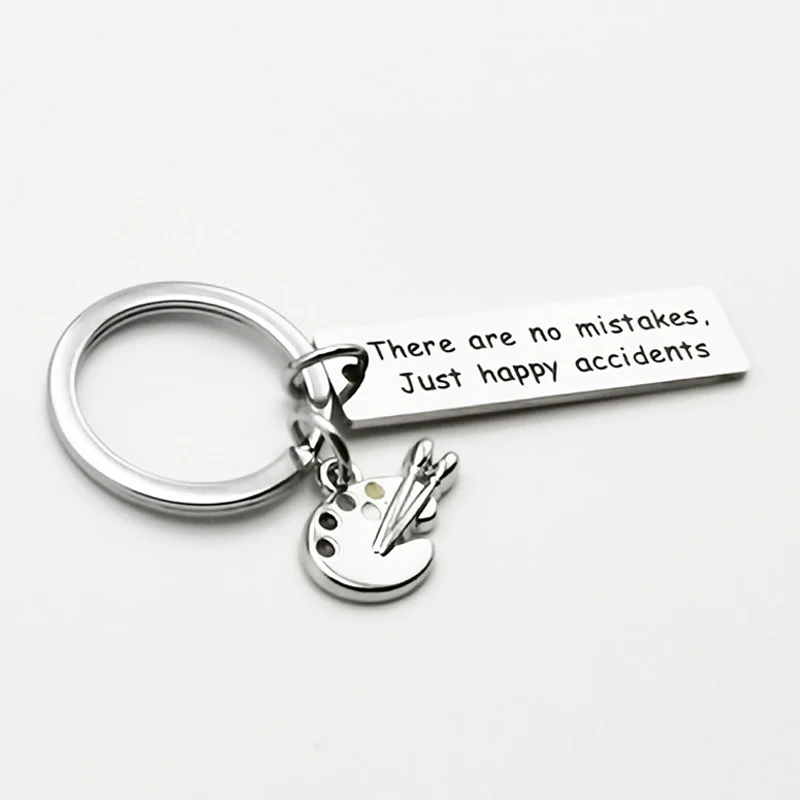 There Are No Mistakes Just Happy Accidents Inspirational Key Chain Painter Artist Gift Paint Palette Keychain Bob Ross Gifts