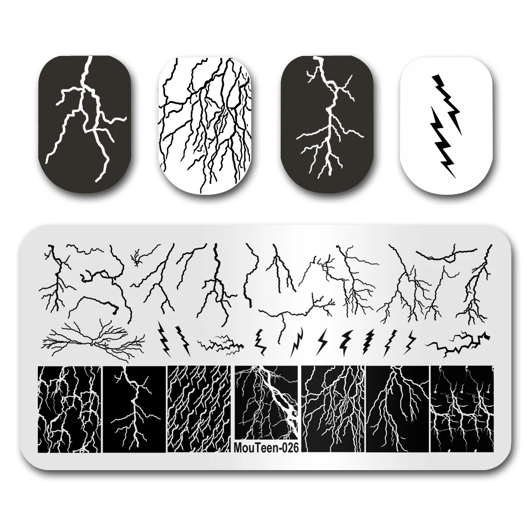 Newest Nail Stamp MouTeen026 Lightning Nails Flashing Crack Nail Stamping Plates Manicure Set For Nail Art Stamping