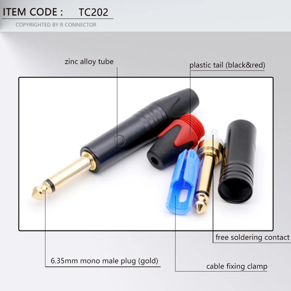 Imagem -03 - Mono Jack 6.35 mm Conector Polegada 6.3 mm Macho Plug Conector de Fio de Solda Banhado a Ouro Latão Microfone Plug Conector 100 Peças