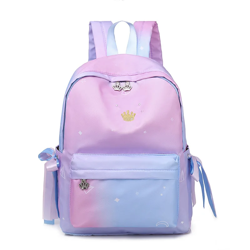 All-match simple fashion backpack high school student backpack dream fairy gradient color bow waterproof student casual backpack