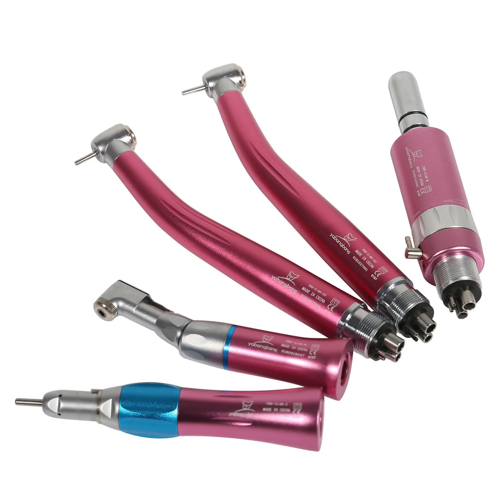 2*NSK Style Dental High Speed Handpiece +1*Low Speed Straight Contra Angle Handpiece Kit E-Type Air Motor 4Holes Pink Color