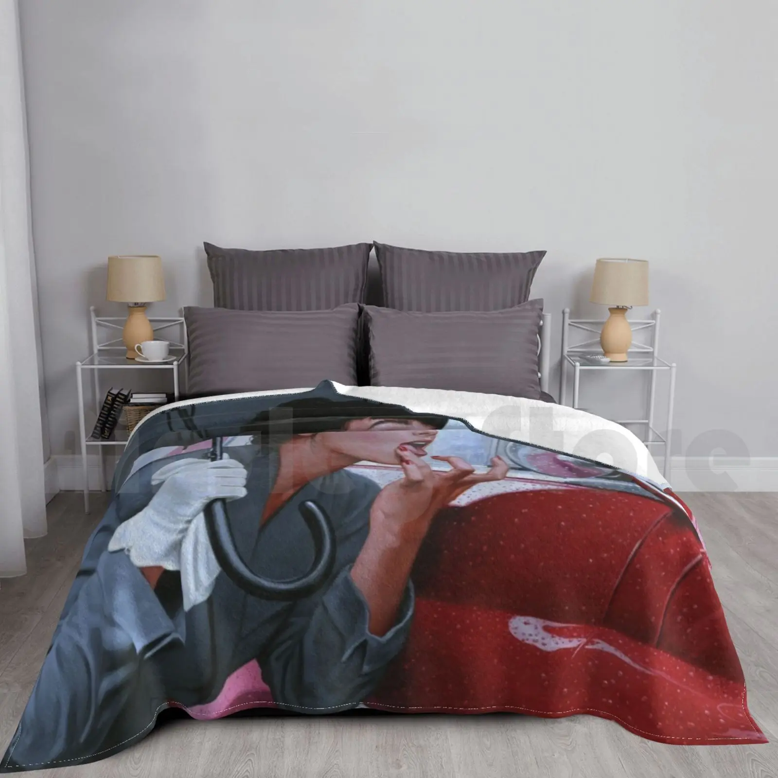

Lipstick By Greg Hildebrandt Blanket Fashion Custom Pinup Sexy Lipstick Red Grey Umbrella Rain Greg