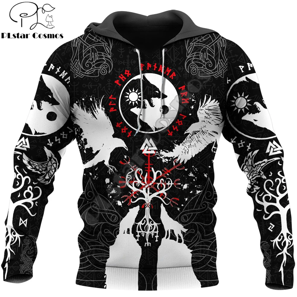 Wolf Raven Tattoo 3D Printed Mens Hoodie Harajuku Streetwear autumn hoodies Sweatshirt Unisex Casual Jacket Tracksuits DK022