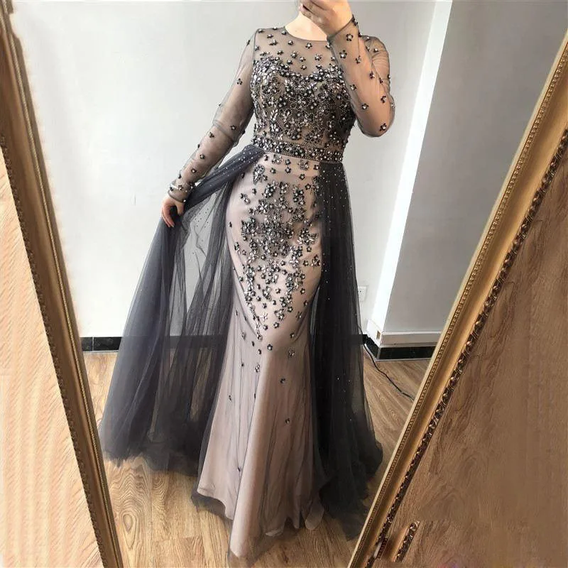 Eightree Full Sleeves Mermaid Evening Dresses Sheer Neck Beads Sequins Prom Dress Tulle Mother Of The Bride Wedding Party Gowns