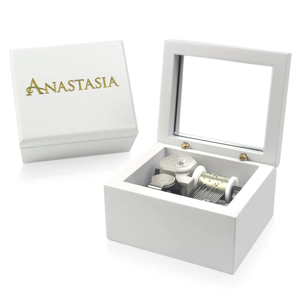 Rosiking Anastasia-Once upon a december white with mirror Music Box Carved Mechanism Musical Wind Up Gift for  Birthday