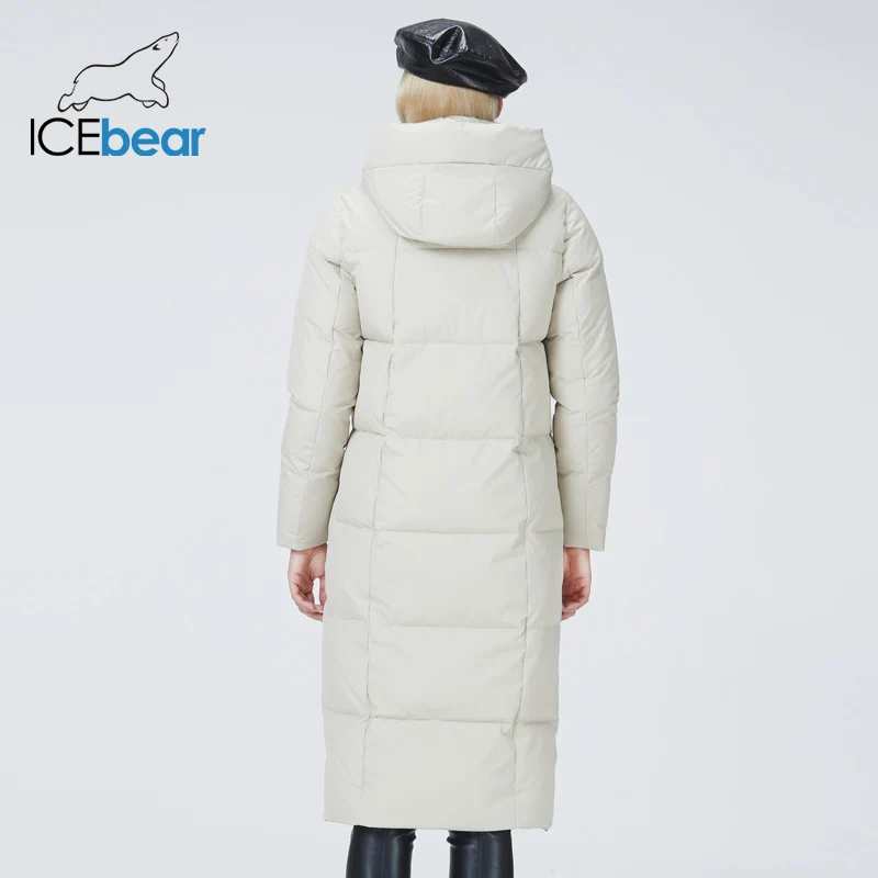 Jaqueta longa com capuz ICEbear para mulheres, roupas da moda, casaco de inverno, GWD22580D, 2023 novo