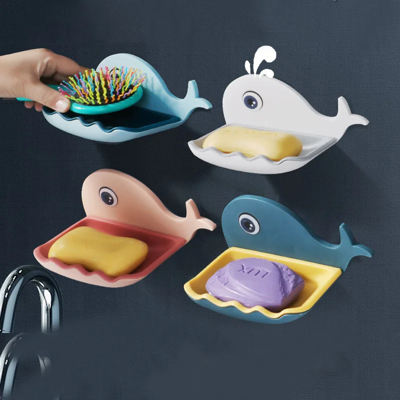 Small whale soap box bathroom double layer drain fertilizer soap rack toilet wall mounted soap box shelf