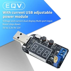 EQV With Current USB Micro USB 5V to 3.3V 9V 12V 18V 24V Adjustable Buck-Boost Power Supply Voltage Regulator Module LED Display