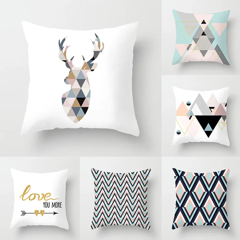 2021 New Nordic Geometric Pillow Cover Reindeer Print Simple White Cushion Cover Hot Christmas Pillow Case Livingroom Sofa Decor