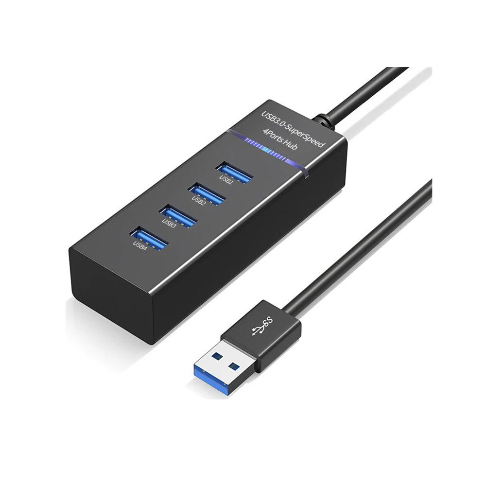 Portable Universal USB 3.0 -SuperSpeed 4 Ports Hub with LED Light Ultra Slim Splitter Adapter Cable for PC and Other Devices