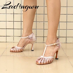 Ladingwu-Chaussures de danse latine pour femmes et filles, chaussures de salsa, chaussures de danse de salon astronomiques, paillettes en daim, doux, nouveau style, 2021