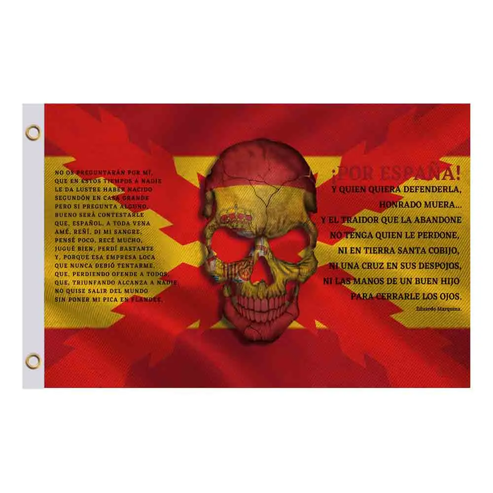 Espagne? Drapeau bordeaux et poème d'anthème les Tercios crâne de l'armée espagnole 100D Polyester 3x5FT 90x150cm bannière avec œillets en laiton