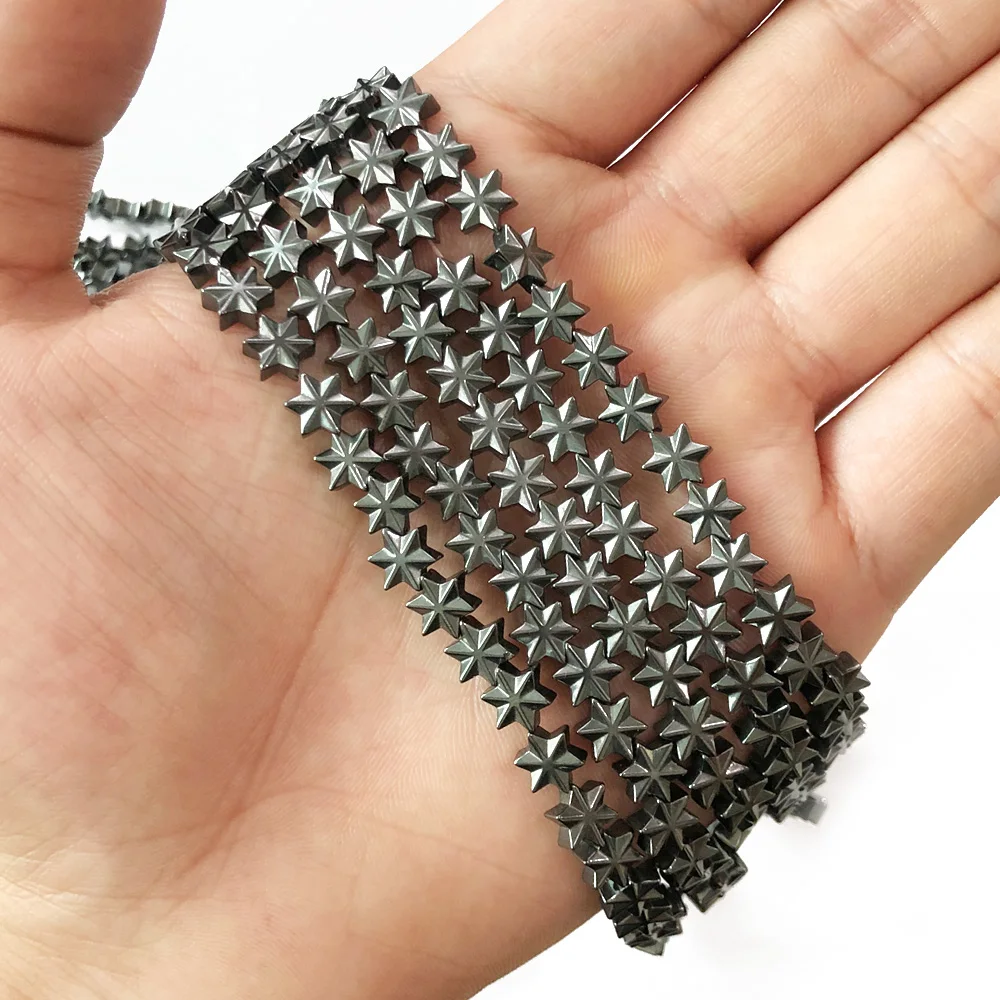 Snow Shape 60pcs 7x3mm Black Hematite Hexagram Natural Stone DIY Spacers Loose Beads For Jewelry Bracelets Making Accessories