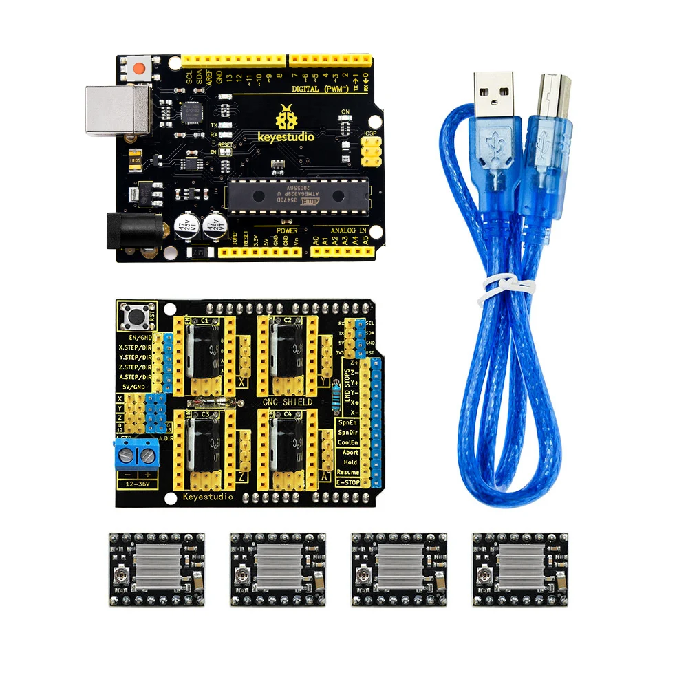 Keyestudio CNC kit for arduino CNC V3 Shield +V4.0 Board(Chip is CP2102)+ 4pcs DRV8825 driver /GRBL compatible