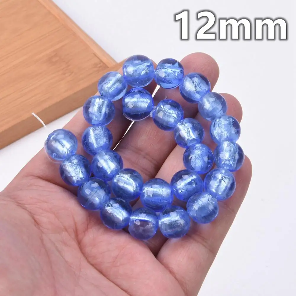 10pcs Round 8mm 10mm 12mm Foil Lampwork Glass Loose Beads for DIY Crafts Jewelry Making Findings