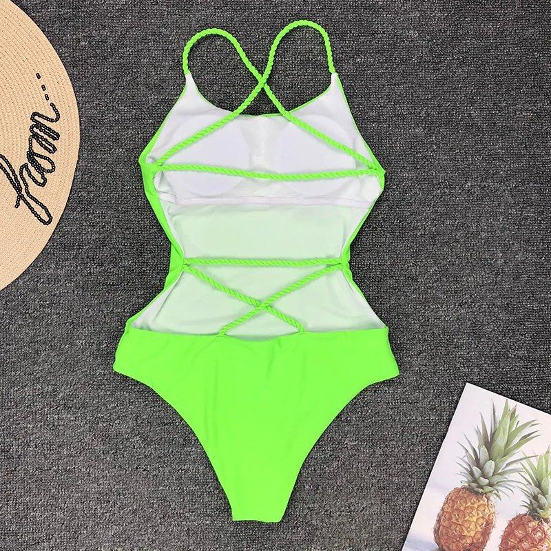 2025 New Sexy One Piece Swimsuit Solid Swimwear Women Bandage Monokini Swimsuit Backless Bathing Suit Beachwear Maillot De Bain