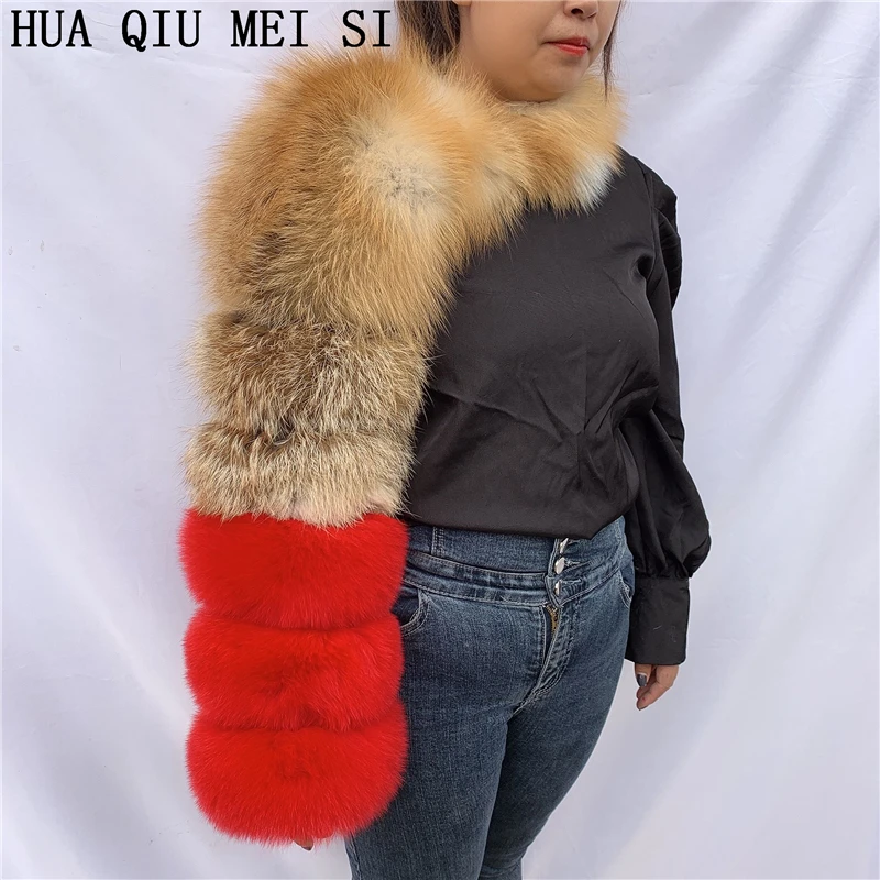 Natural fur Fox fur women fur coat A pair of sleeves Natural raccoon fur jackets fashion coat fur coat jacket Real fur raccoon