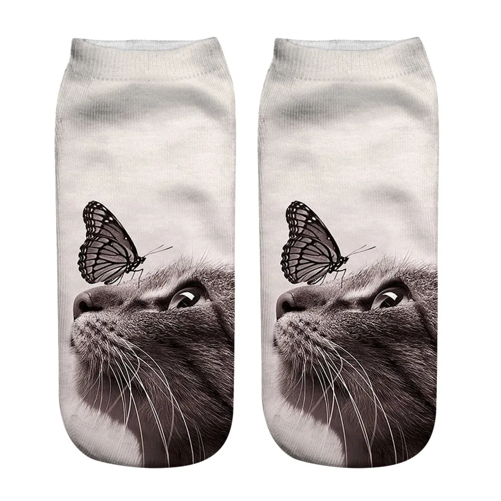 Popular Funny Women's Socks Harajuku Women Short Socks 3d Cat Printed Anklet Socks Casual Socks Meias Mulher Animal Print Mujer