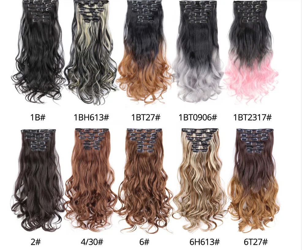 16Clips In Hair Extension 22Inch Synthetic Hair Extensions Clip In Wedding Hairstyle For Women Ombre Long Straight Hairpiece