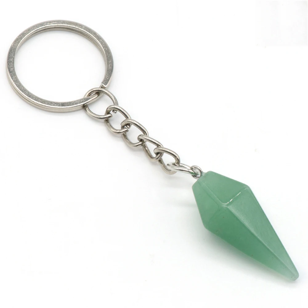 Tapered Stone Keychain Natural Crystal Rose Quartz Amethyst Green Aventurine Agate Opal Malachite Key Chain Jewelry for Women