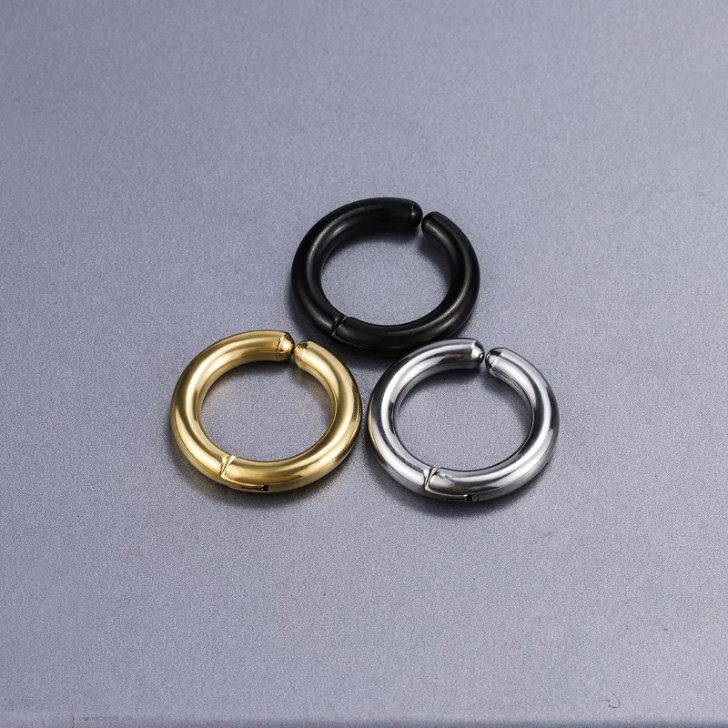 New Simple Stainless Steel No Piercing Ear Circle Earrings For Women Men gold/steel/black color fake Earrings Popular Jewelry