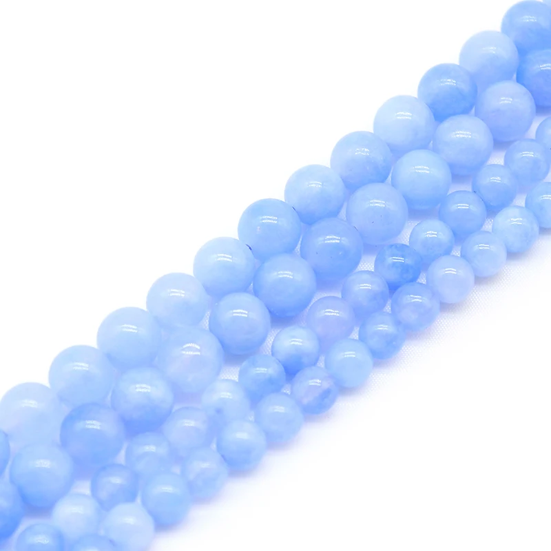 

Natural Stone Aquamarines Beads Round Smooth Loose Spacer Beads 15'' Strand 6/8/10mm For Jewelry Making DIY Necklace Bracelet