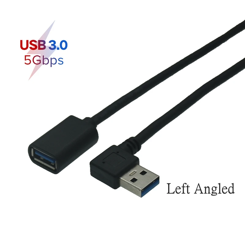 USB-A 90 Degree Up Down Left Right Angled USB 3.0 Male To Female Extension Extender Fast Transmission Charging Cable Cord 0.3M