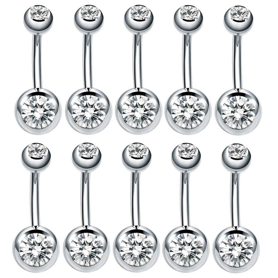 10Pcs/lot Stainless Steel Navel Piercings Rhinestone Belly Button Rings Ombligo Ball Nombril Belly Piercings Sexy Body Jewelry