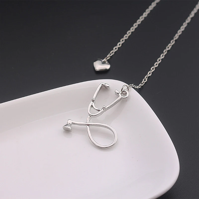 SUMENG 2024 New Fashion Stethoscope Necklace Lariat Heart Pendant Rose Gold  Black Color Nurse Medical  Collares