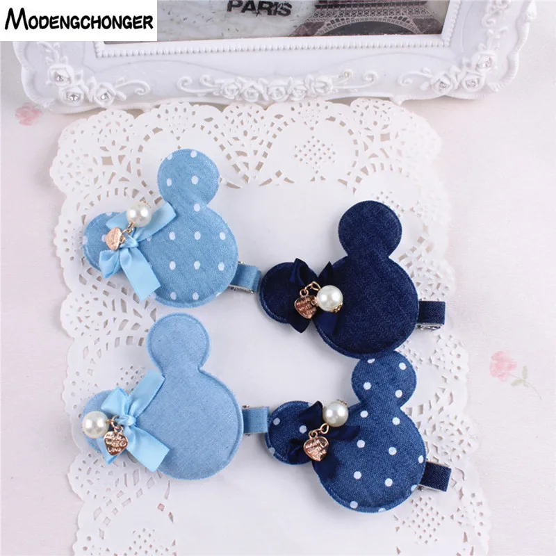 Denim Rabbit Mickey Baby Girls Hair Clips Polka Dots Minnie Dog flower and hreat-shaped Tiny Bow Hairpins Kids Hair Accessories