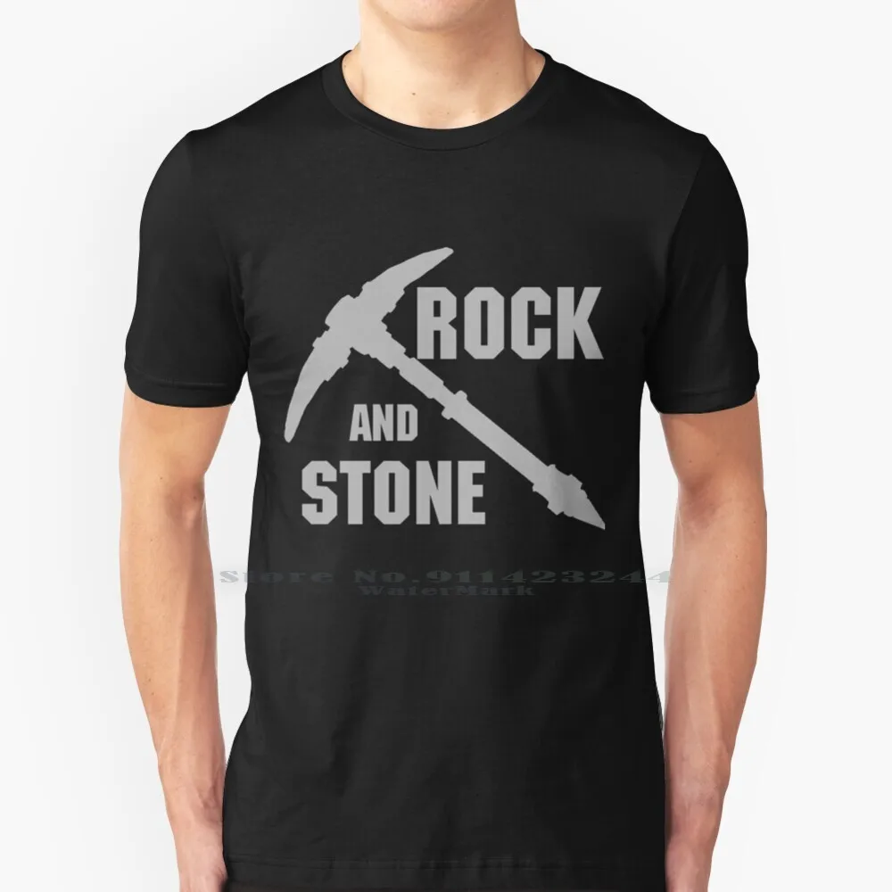 Rock And Stone!-Grey T Shirt Cotton 6XL And Stone Deep Galactic Diggy Diggy Dwarves Dwarf Mining Video Game