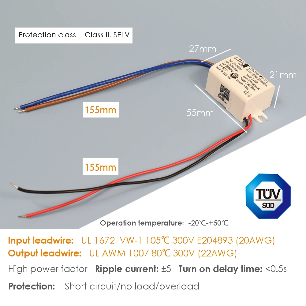 Fonte de alimentação de driver pequeno 700mA para lâmpada de parede 3-9V Linear 3030 LED Transformador de cama SELV com fio UL 150mm para mini luzes