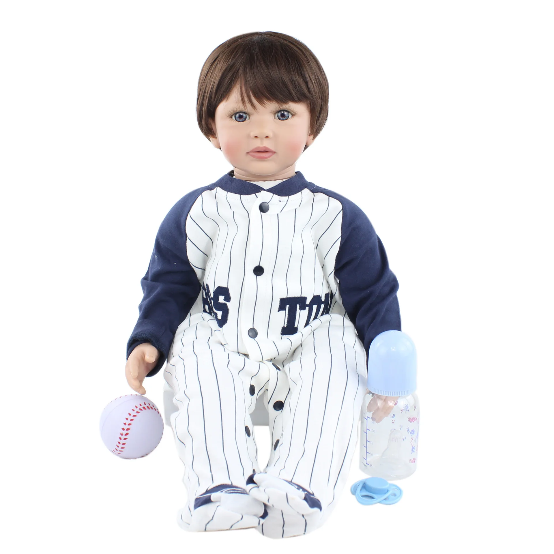 Bebes 60cm cloth body reborn baby boy silicone toy Plaid clothes children's festival gift photography props